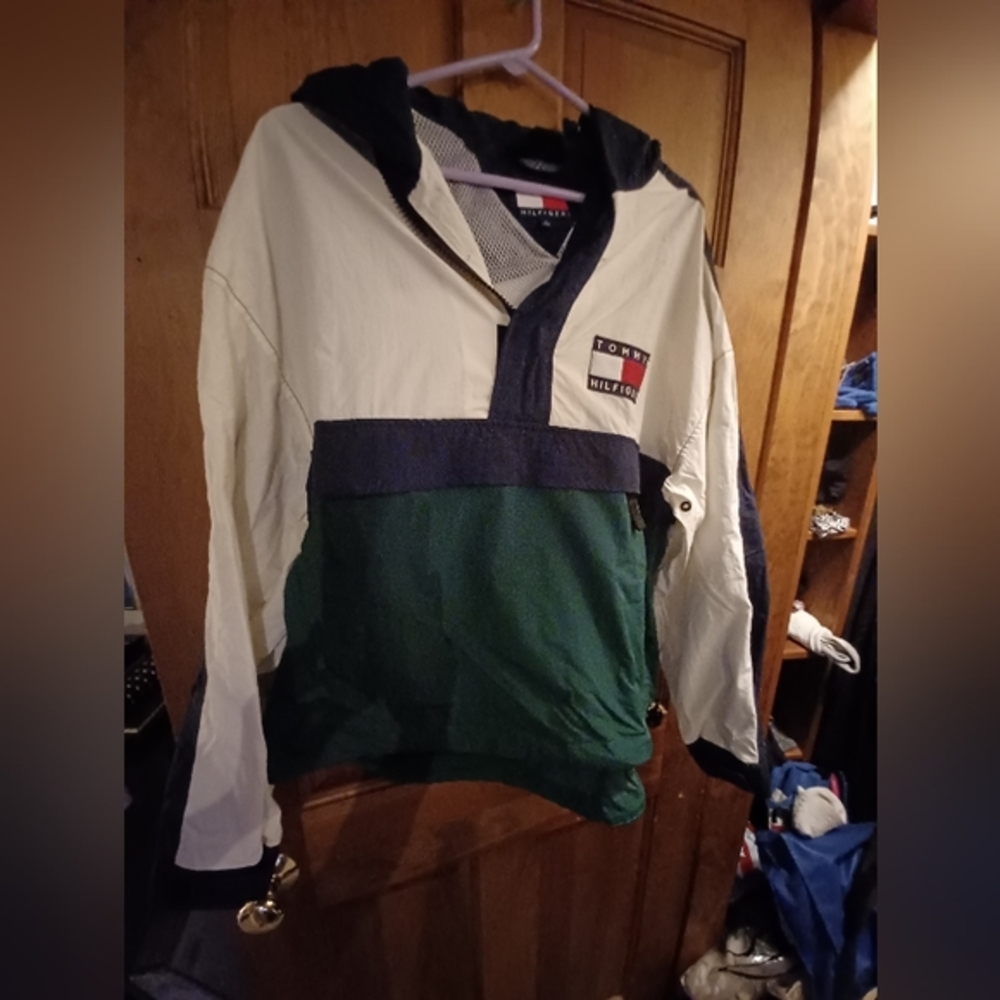 Tommy Hilfiger small S petite green blue hoodie jacket pullover